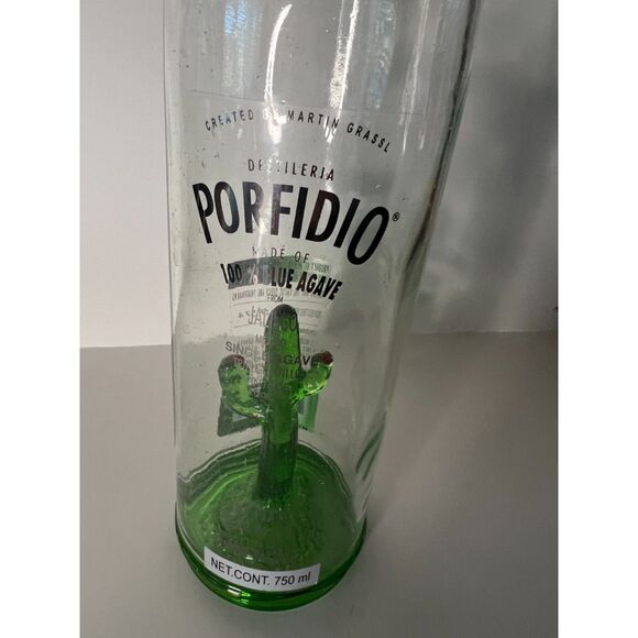 Porfidio Tequila Bottle Empty Handblown Green Cactus Art Glass Mancave - Picture 1 of 3